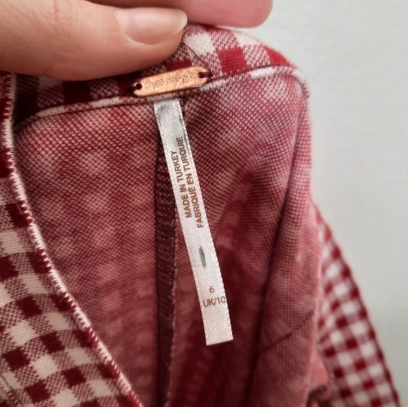 Free People Red and White Checkered Skinny Pants - Picture 5 of 7